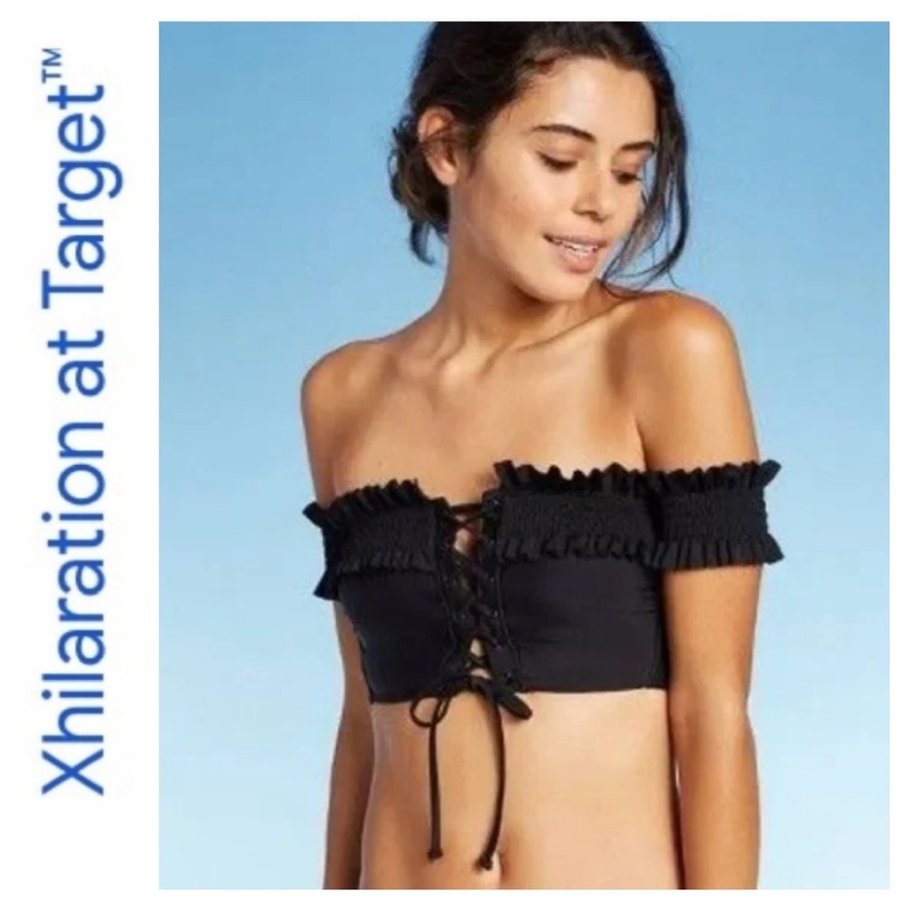 ➡️Xhilaration Junior Black Tie with Sleeve Cuffs and Black Lace Trim Tops XSmall